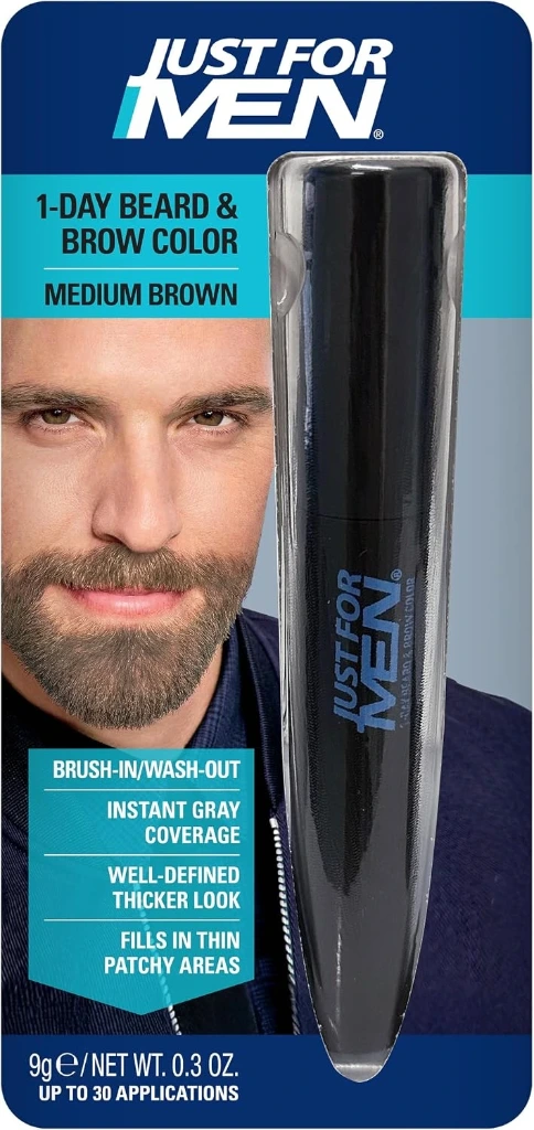 Just for Men 1-Day Beard & Brow Color, Temporary Color for Beard and Eyebrows, For a Fuller, Well-Defined Look, Up to 30 Applications, Dark Brown