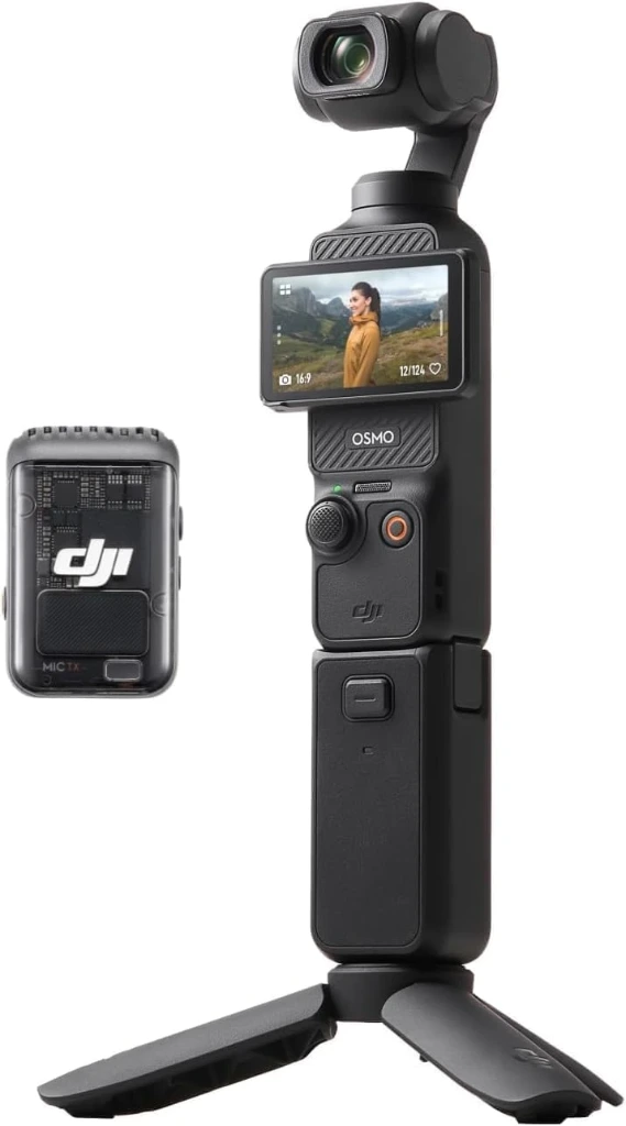 كاميرا DJI Osmo Pocket 3 Creator Combo لصناعة المحتوى والتصوير اليومي، مزودة بمستشعر CMOS بحجم 1 بوصة وتصوير فيديو بدقة 4K بمعدل 120 إطار/ثانية، مع تثبيت ثلاثي المحاور للحصول على لقطات سلسة، وتتبع الوجه/الأجسام، وميكروفون مرفق لصوت واضح، كاميرا صغيرة محمولة للتصوير والمدونات (Vlogging).