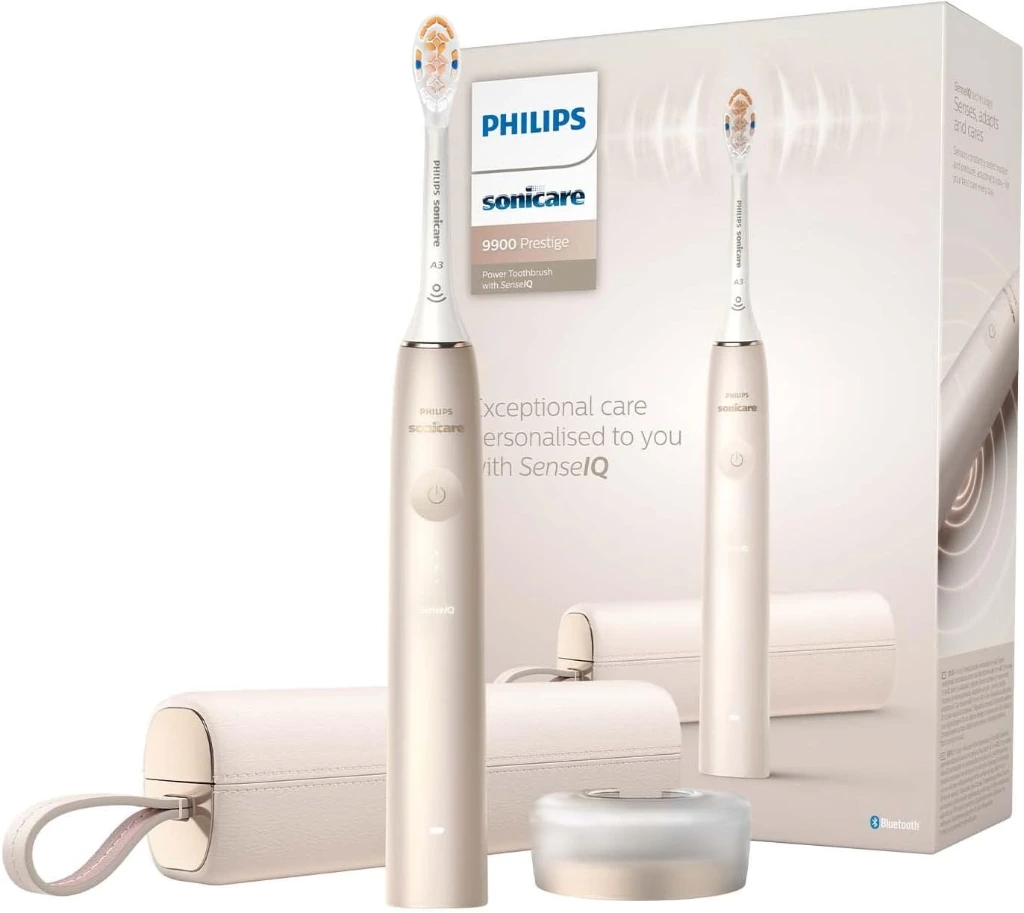 Philips Sonicare Prestige 9900 Our Most Advanced Electric Toothbrush HX9992/11 with SenseIQ All-in-One Brush Head Artificial Intelligence in The Philips Sonicare App Colour: Champagne.