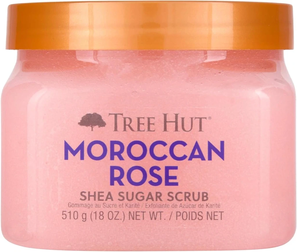 Tree Hut Moroccan Rose Shea Sugar Scrub, 18 oz (510g) Exfoliating & Hydrating Body Scrub with Shea Butter & Essential Oils, Smooth & Soften Skin