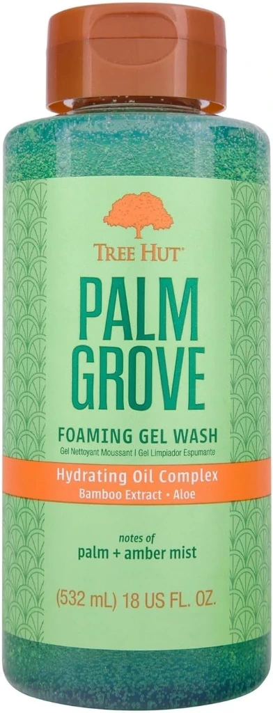 Tree Hut Palm Grove Foaming Gel Wash, Hydrating & Moisturizing Body Wash with Shea Butter & Nourishing Essential Oils, Daily Cleanser for Soft Smooth Skin, 18 fl oz