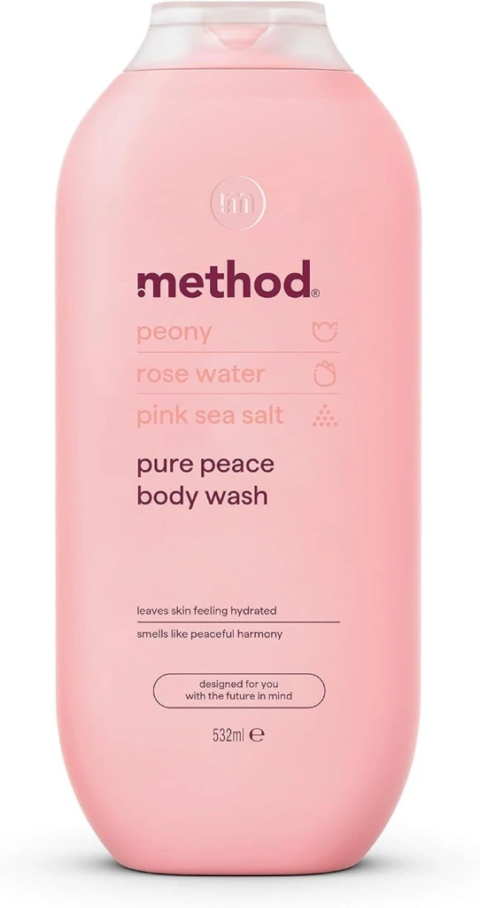 Method Pure Peace Body Wash Shower Gel with Peony, Rose Water & Pink Sea Salt Scent, 532ml