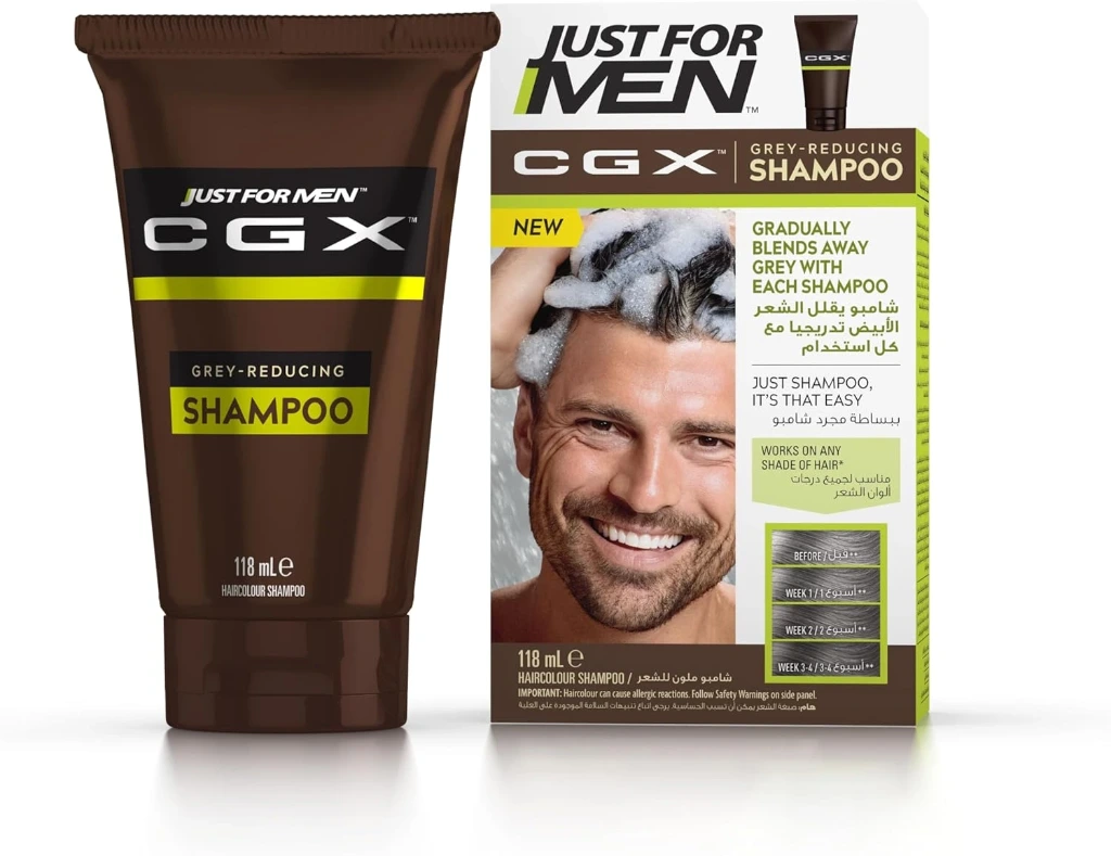  Just For Men Control GX Shampoo to Reduce Grey Hair, Hair Dye, Hair Colour, Men, with Coconut Oil and Aloe Vera - All Hair Colours, 118 ml | Hair colour for men, gradually reduces grey hair, natural result, without colouring lines, with aloe vera and coconut oil 