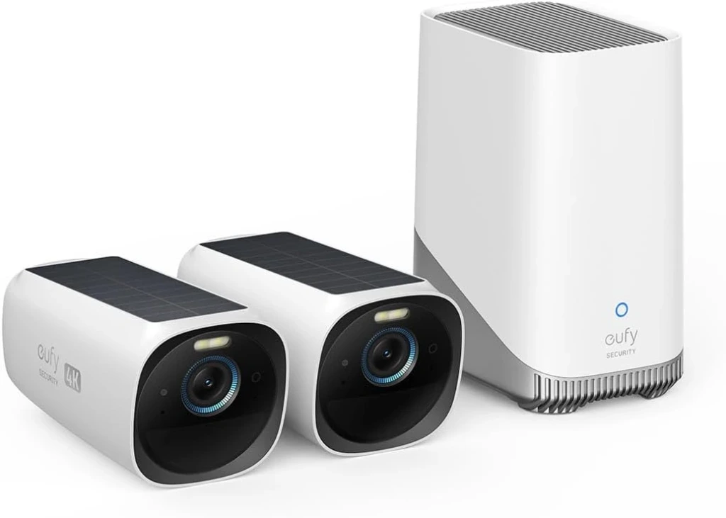 مجموعة كاميرا eufy سكيورتي eufyCam 3 2-Cam، كاميرا أمان خارجية لاسلكية، كاميرا 4K مع لوحة شمسية مدمجة، طاقة دائمة، ذكاء اصطناعي للتعرف على الوجه، تخزين محلي قابل للتوسيع حتى 16 تيرابايت، بدون رسوم شهرية