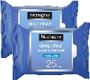 Neutrogena Deep Clean Makeup Remover, Pack of 2x25 Wipes, Oil-Free Formula Infused with a Light Cleansing Lotion for Extra Skin Care, Removes all types makeup, even waterproof mascara