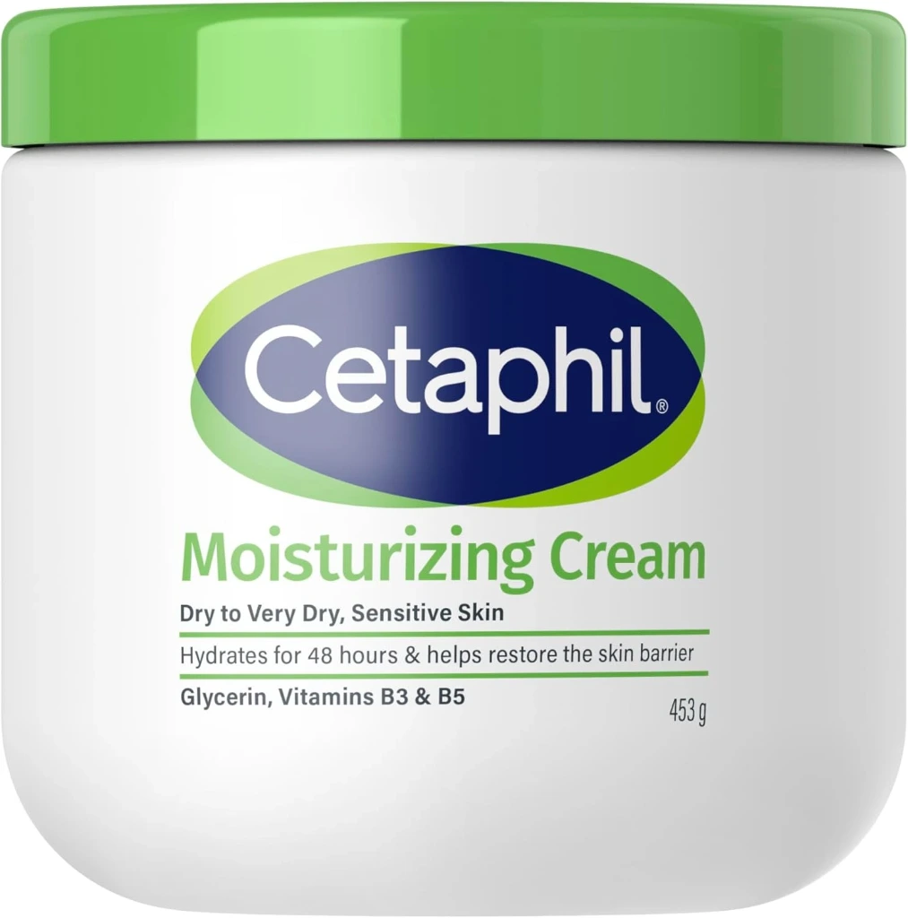 Cetaphil Moisturizing Cream, Face & Body Moisturizer for Men & Women, Normarl to Dry to Very Dry Sensitive Skin, Non-Comedogenic, With Niacinamide & Vitamin B5, Unscented, 453g
