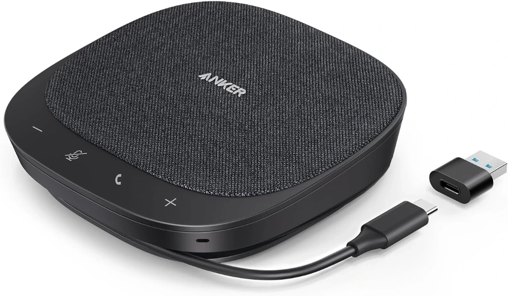Anker PowerConf S330 USB Speakerphone, Conference Microphone for Home Office, Smart Voice Enhancement, Plug and Play, 360° Voice Coverage via 4 Microphones, and Powerful Sound