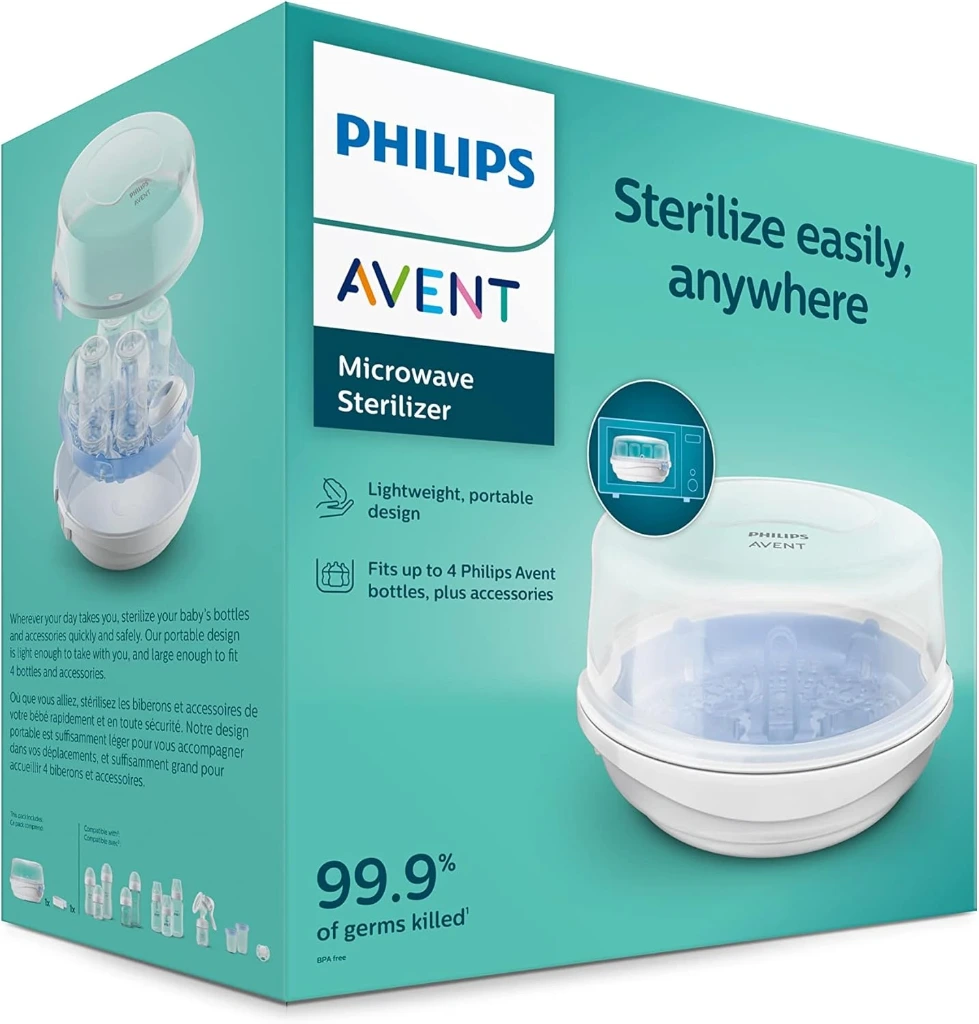  Philips Avent MICROWAVE STERILISER | 99.9% Germ-Free, Sterilizes in 2 Minutes, BPA-Free, Travel-Friendly, Stays Sterile 24 Hrs, SCF281/05 