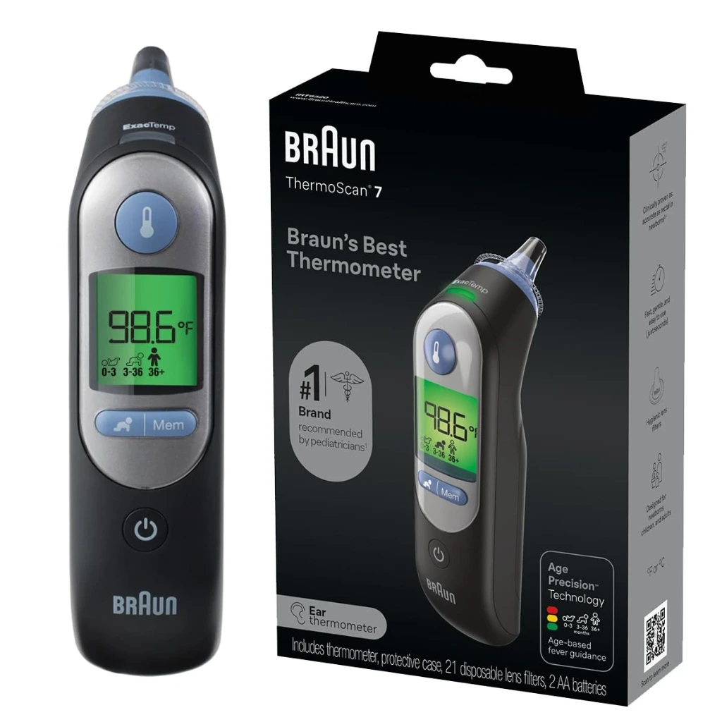  Braun ThermoScan 7 – IRT6520 B Digital Ear Thermometer for Adults, Babies, Toddlers and Kids – Fast, Gentle, and Accurate Results - Black 