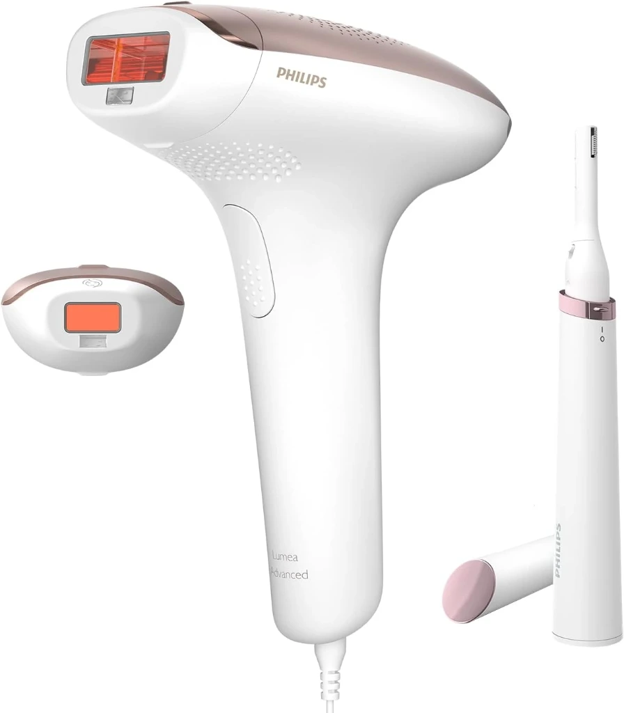 PHILIPS Lumea Advanced Ipl Hair Removal Device With 2 Attachments For Body & Face + Complimentary Facial Hair Remover. Compact Touch-Up Trimmer 3 Pin, Bri92160
