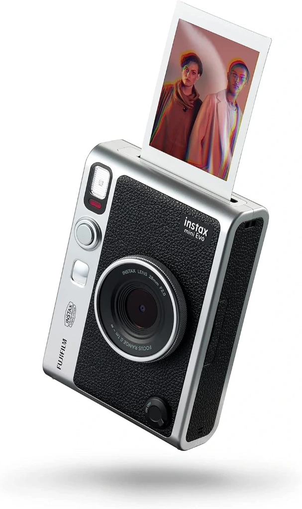 كاميرا فوجي فيلم INSTAX Mini EVO الهجينة الفورية – سوداء (USB-C) | طباعة فورية مع معاينة رقمية، أوضاع إبداعية ومرآة سيلفي مدمجة