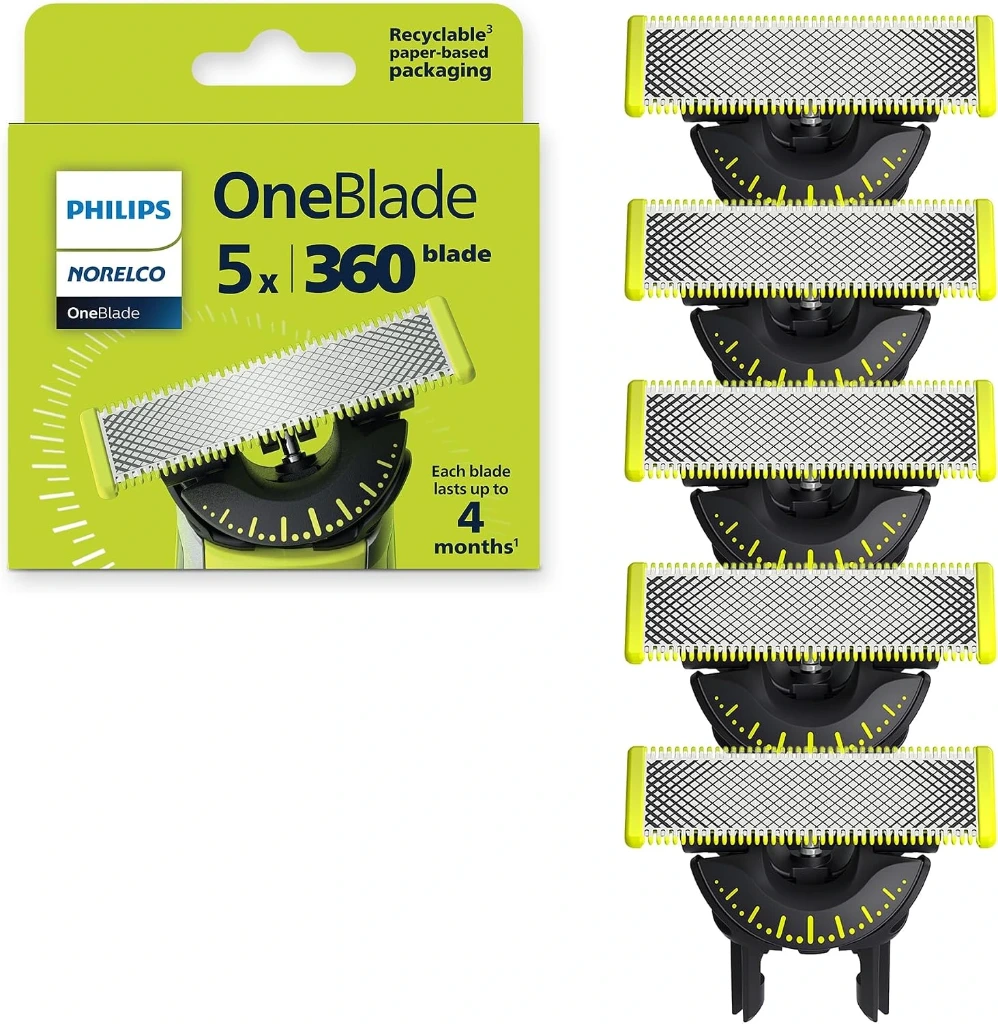 Philips Norelco OneBlade 360 Blades, Genuine Replacement Blades for OneBlade Electric Shaver and Trimmer, Durable Stainless Steel, 5 Pack, QP450/80